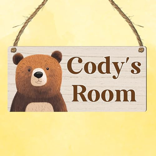 Cute Jungle Zoo Animals Theme | Personalised Children's Bedroom Sign | 13 Animal Designs To Choose | From Door & Room Name Plaque (Brown Bear)