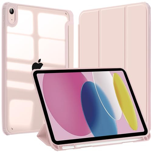 A-BEAUTY Custodia Compatibile con iPad (A16) 11a/10a Generazione (2025/2022) Cover Chiaro Retro Antiurto con Portapenne, Auto Sonno/Veglia, Supporto Trifold, Rosa