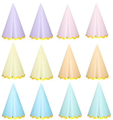 Bodeshis Party Hats, Birthday Hat, Pastel Party Hats, 12 Pack, 6 Colors, 15.8 * 10.5cm, for Kids, Adults, and Pets, Perfect for Birthday Parties, Baby Showers, and School Events