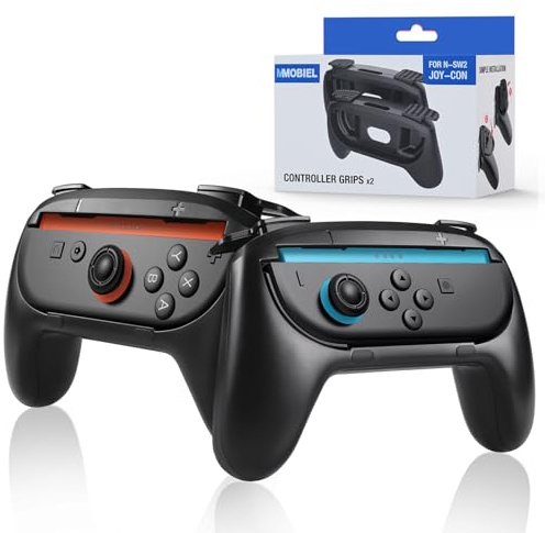 Kontrollgrepp för Nintendo Switch 2 från MMOBIEL – 2-pack Ergonomiska Halkfria Handtag för Joy-Con Kontroller – Förbättrad Komfort, Grepp & Precisionskontroll vid Spel – Svarta