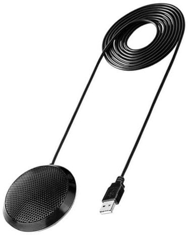 USB Kondensatormikrofon Rund Schwarz aus Metall für Notebook und Computer | USB Anschluss, Klare Sprachaufnahme, Frequenzgang 20 Hz bis 20 Khz, 48 Khz/16 Bit
