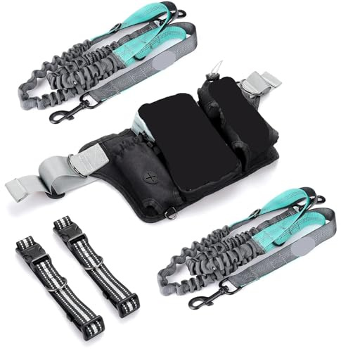 SUBLXPoten Joggingleine Hunde Mit Bauchgurt Einziehbare Hundeleine mit Freisprechfunktion und verstellbarem Hüftgurt for 1/2 Hunde for Laufen, Spazierengehen und Wandern(Black for 2 Dog)