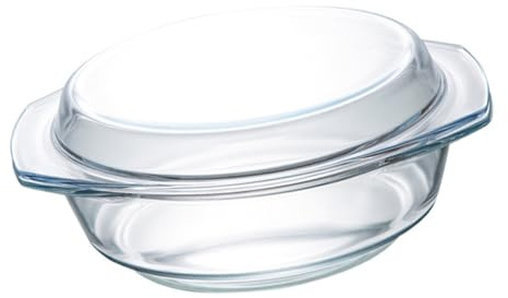 FUNNETOYU Heat Resistant Round Glass Bowl for Microwave and Oven Stylish Transparent Food Storage Dish One Molding Design for Home Use and Food Prep