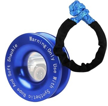 Juego de grilletes suaves sintéticos de cuerda de cabrestante de 55000 libras + anillo de recuperación, grilletes resistentes con funda protectora para recuperación de vehículos de camiones (azul)