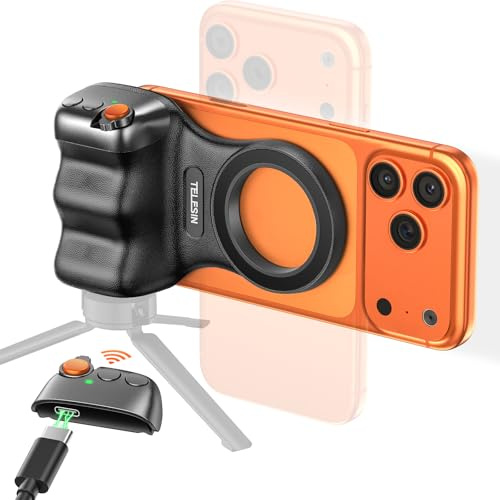 Jeebel Impugnatura Magnetica Smartphone - Grip Magnetica Camera per Telefono con Telecomando USB Wireless & Filetto 1/4 Pollice -Stabilizzatore Fotocamera per iPhone Android per Selfie Vlog Video