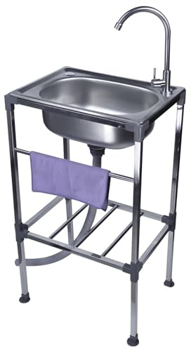 Lavabo indipendente in acciaio inox, 42 x 37 x 83 cm, con rubinetto, per interni ed esterni, per campeggio, ecc