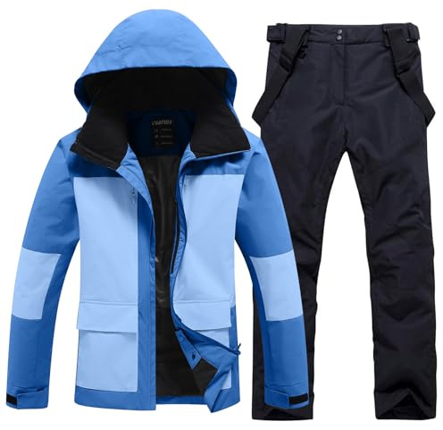 HOUZONIY Herren Schneeanzug Skijacke und Skihose Set Herren Zweiteilig Outdoor-Skikleidung Winddicht Ski Anzug Mit Kapuzen zum Skifahren Snowboarden