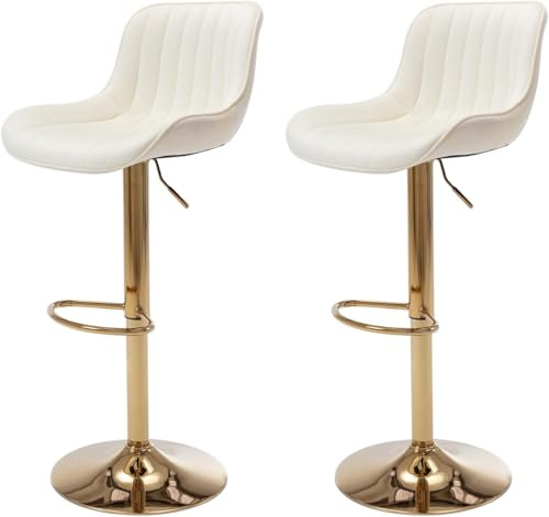 JINPALAY 2er Set Barhocker mit Lehne Höhenverstellbar Samt Beige Barstuhl Moderner Küchenhocker Bar Stools mit FußstützeLehne 360° Drehstuhl für Esszimmer, Küche, Theke, Bar, (2, Beige)