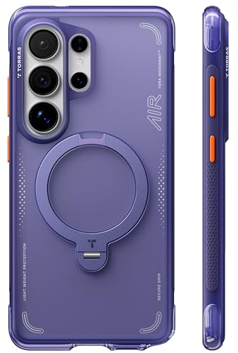 TORRAS Ostand Q3 Air, Coque Samsung S26 Ultra avec véritables airbags Double Protection (Support magnétique Robuste 360°), Coque avec Bouton de contrôle caméra, Violet