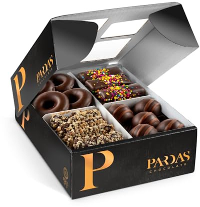 Assorted Box Of Chocolates Gift- One Pound Raspberry Jelly Rings, Gourmet Chocolate Truffles, Raspberry Sticks, Viennese Crunch - Kosher Parve Non Dairy - Hanukkah Party Gifts