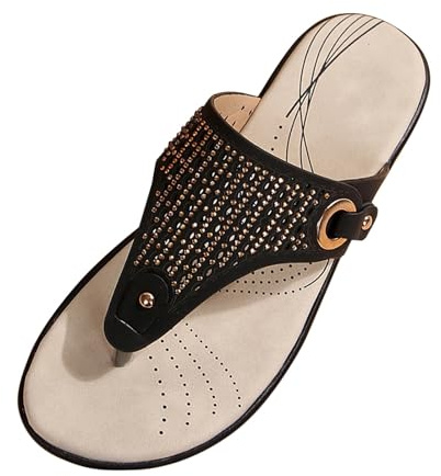 YIzdegg sommar dam tåseparator läder flip flops boho sandaler ortopediska sommarskor öppen tå sandaletter lätta bekväma sandaler öppna tofflor för strand fritid, svart, 41
