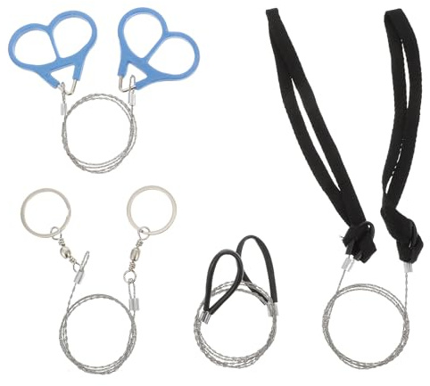 Veemoon Lot de 4 à Fil Portables en Acier Inoxydable Boucle, Matériel de Survie Plein Air, Équipement Camping et Randonnée, Outil Compact pour Couper Bois et Plastique, Accessoire