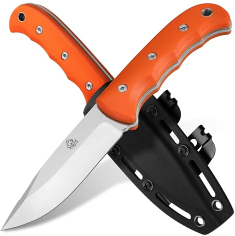 PUMA TEC – Survival D2 Knife – Orange – Feststehendes Full-Tang-Outdoormesser – D2-Stahl (60 HRC) mit edlem Satin-Finish & G10-Griff – inkl. passender Kydex-Scheide mit Steel-Clips
