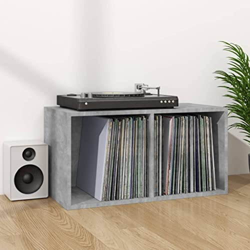 RMIHSJG Boîte de rangement pour disques vinyles - Gris béton - 71 x 34 x 36 cm - Espace de rangement pour disques vinyles et vinyles - Avec deux compartiments en matériau à base de bois - Robuste et
