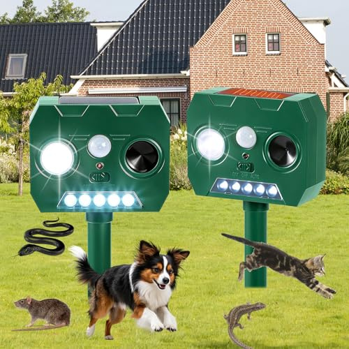 2 Stück Solar Katzenschreck, Ultraschall Tiervertreiber Katzenabwehr, Wasserdicht Marderschreck mit PIR-Bewegungssensor Katzenschreck für Garten, Wirksam Gegen Katzen,Hunde,Marder,und Vögel Schädlineg