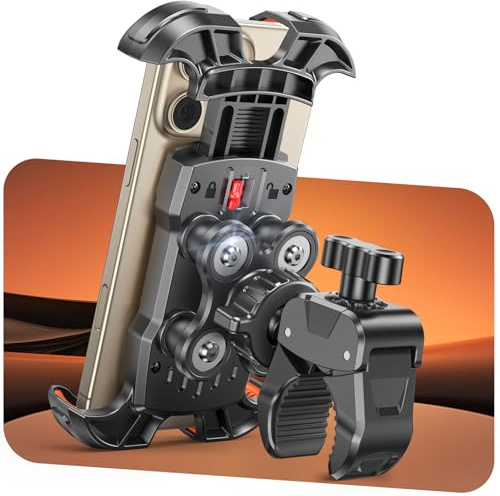 Rolgno Soporte Movil Moto Antivibración, Soporte Movil Bicicleta con [Cojín de Silicona & Cierre de Seguridad], Suporte Telemóvel Moto Sin Herramientas, Compatible con iPhone, Galaxy y 4.7-6.9'' Móvil