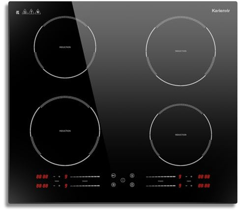 Induktionskochfeld 60cm Leistung Boost, Kochfeld Induktion 4 Platten, 7200W | 9 Leistungsstufen, Zonierte Touch-Bedienung, Timer 1-99 Min, Kindersicherung, Autarkes Einbau Induktionsherd