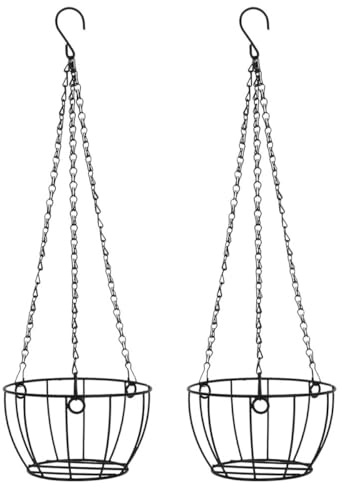 MAGICLULU 2pcs Black Iron Hanging Planter Basket for Spider Plants and Succulents, round Stylish Wire Basket with Hanging Design for Porch and Outdoor Home Decor