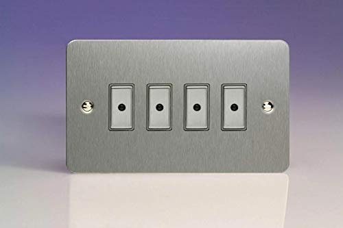 Varilight 4-Gang 1-Way Remote/Tactile Touch Control Master LED Dimmer Light Switch 4 x 0-100W (Max 10 LEDs) Brushed Steel JFSE104