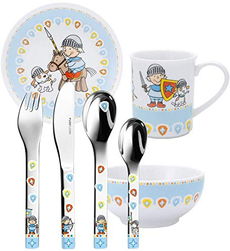 Sterngraf Ritter Miko Kinderset MIT Gravur (z.B. Namen) 7tlg. von Puresigns inkl. Namensgravur auf der Kinderbesteck-Rückseite, Taufgeschenke für Jungen