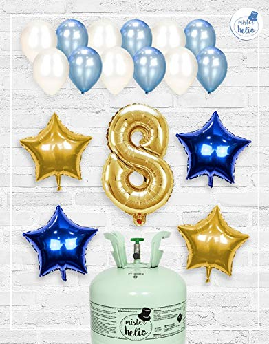 Bombona de Helio Mrhelio+Globos cumpleaños Niño números (Cumple 8 años niño)
