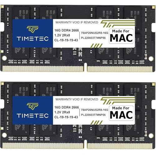 Timetec Kit da 32 GB (2 x 16 GB) compatibile con Apple DDR4 2666 MHz / 2667 MHz per metà 2020 iMac (20,1/20,2) / metà 2019 iMac (19,1) 27 w/Retina 5K, Mac mini (8,1) PC4-213333 PC4. 21300 MAC RAM