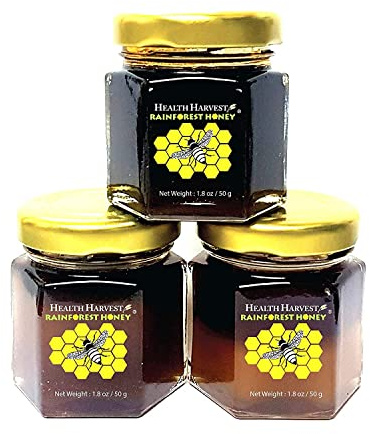 Miel Tualang 50g x 3 pots (miel noir, rouge, jaune) | TA 9,5+ à 11,5+ | Nombre de pollens 2,4 M+ à 3,2 M+ | Variété de pollen 100+ | Cru, non pasteurisé, non filtré