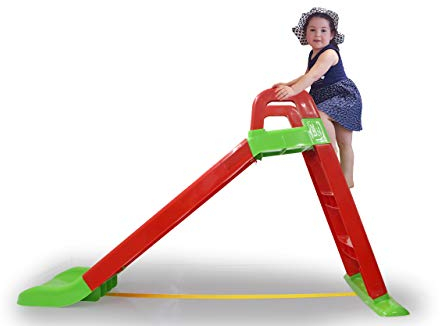 Jamara 460501 Rutsche Funny Slide rot-aus robustem Kunststoff, Rutschauslauf für sanfte Landungen, Breite Stufen und Sicherheitsgriffe, Stabilisierungsseil
