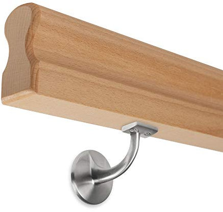 Handlauf Buche lackiert - 45x80mm - Omega inkl. Halter mit Stockschraube (195 cm)