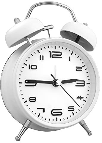 Vegena Sveglia a doppia campana con luce notturna, stile retrò, analogico, al quarzo, per bambini, a batteria, con quadrante grande da 4 pollici, allarme forte senza ticchettio, marrone