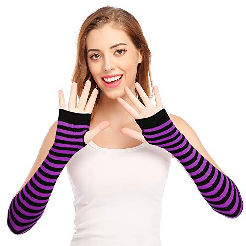 Bienvenu Guantes largos sin dedos punk gótico rock, Negro púrpura, Talla única