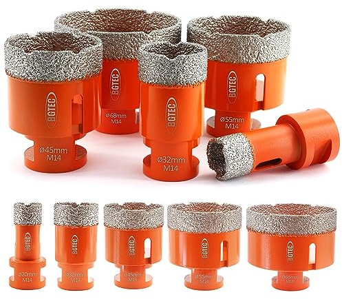 BGTEC 5pcs Dry Diamond Core Drill Bits Set for Porcelain Tile Ceramic Marble Brick M14 Thread Hole Saw Mixed 20/32/45/55/68mm
