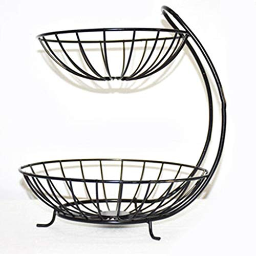 heresell Frutero de 2 pisos de metal hueco, frutero, frutero, decoración exquisita, redondo, soporte para tartas para verduras, aperitivos, 32 cm de altura