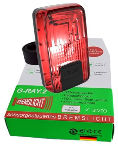 Preis-Leistungs Sieger - Litecco G-RAY.2 I leuchtstarkes LED Akku Fahrradlicht I Rücklicht mit Bremslicht I Power LED I USB-Ladekabel I StVZO, Schwarz