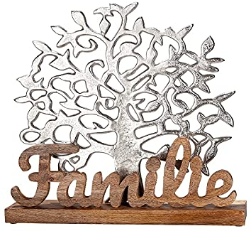 GILDE Deko Skulptur - Lebensbaum Familie - Dekoration Wohnzimmer - aus Aluminium und Holz - 48 x 51 cm