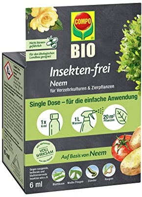 COMPO BIO Insekten-frei Neem, Effektiv Blattläuse bekämpfen, Gegen z.B. Buchsbaumzünsler an Zierpflanzen, Kartoffeln, Gemüse, Kräutern, 6 ml