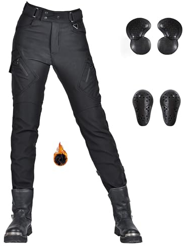 LOMENG Winter Motorcycle Insulated Riding Pants Windproof Waterproof Motocross Thermal Liner Jeans with Knee Hip Armor for Women Slim Fit Leggings XXS Black