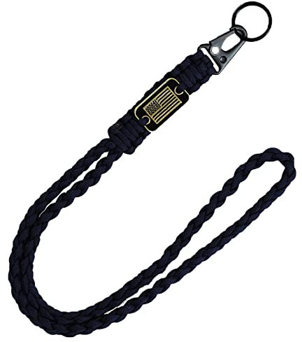 CHENXIKK Strapazierfähiges Paracord-Schlüsselband, militärisches taktisches Schlüsselband für Männer mit USA-Flagge, Kameras und Ausweise, Schwarz
