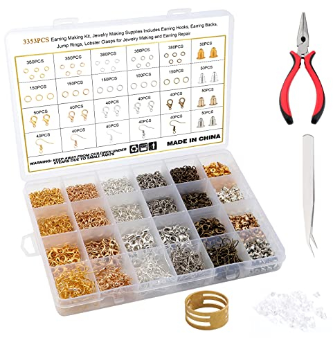 KEESIN Ohrring Machen Kit,3353 Stück Schmuck Basteln Set Kettenverschluss Set Ohrringherstellungsset Jewelry Making Kit die Reparatur von Ohrringen, Armband Halskette DIY Anfänger und Erwachsene