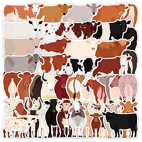 50Pcs Cute Cow Stickers Laptop Car Scrapbook Phone Skateboard Suitcase Luggage Bike Cow Stickers Vinyl Waterproof Aesthetic Personalised Stickers for Teens Boys Girls Adults Children