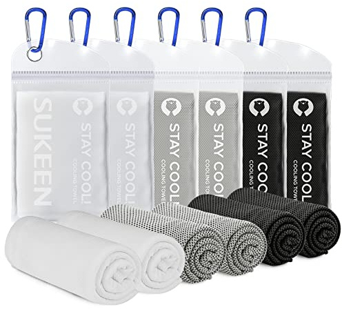 Sukeen Kühlendes Handtuch, Kühlhandtuch 6er Set 100 x 30 cm | Ice Cooling Towel für Hals und Gesicht, Kühlendes Sporthandtuch für Fitness, Gym, Golf, Yoga, Strand, Camping