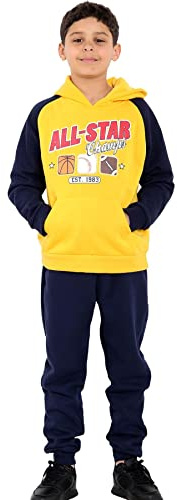 A2Z 4 Kids Pojkar Träningsoverall Allt Stjärna Tryck Hooded Pullover - T.S 324 Yellow 5-6