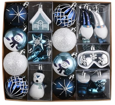 Valery Madelyn Boule de Noel pour Decoration Noel,40pcs Boules de Noel Bleu Argenté pour Deco Sapin de Noel,Personnalisée,Incassable,GNOME Chaussette à Suspendre,Cadeau Noel