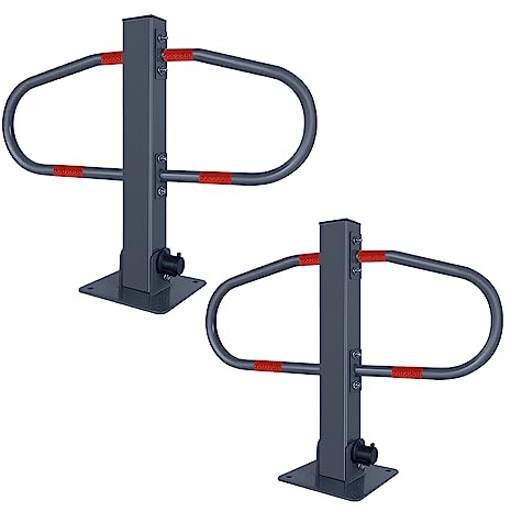 NAIZY 2x Parkplatzsperre klappbar Parkpfosten mit 6 Schlüssel & Reflektierende Aufkleber Parkbügel 73x51cm Parkplatzbügel verzinktes Metall für PKWs Parkplatz, Silber