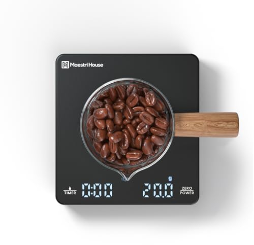Maestri House Mini Coffee Scale with Timer, Rechargeable Espresso Scale, 2kg/0.1g Accurate Scale for Espresso and Pour-Over Coffee, Portable Digital Kitchen Scale with Automatic Timing