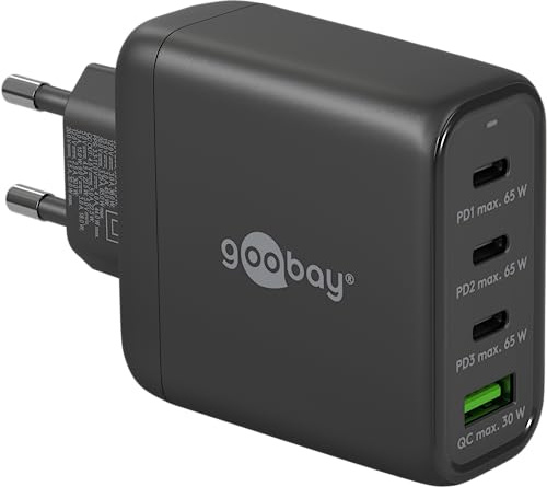 goobay 64819 USB-C PD 4-Fach Multiport Schnellladegerät (68W) / 1x USB-A 3X USB-C Eingang/Power Delivery/Netzteil für Ladekabel vom iPhone und Anderen Handys/Handy Ladegerät/schwarz
