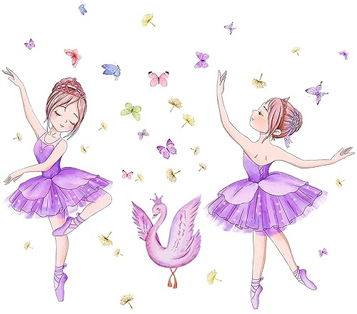 Baby Wandaufkleber, Ballett Tanzendes Mädchen Wandtattoo Abziehen und Aufkleben Schmetterling Wandsticker für Schlafzimmer Kinderzimmer Tanzzimmer (Lila)