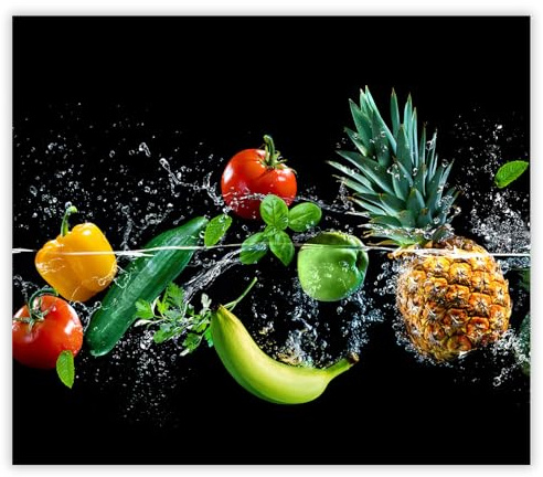 SMTDeco Herdabdeckplatte 60×52 cm – Mehr Arbeitsfläche, Spritzschutz & Schneidebrett – ESG Glas, kratzfest – für Induktion/Ceranfeld – 1-teilig, Motiv Frucht Gemüse Grün