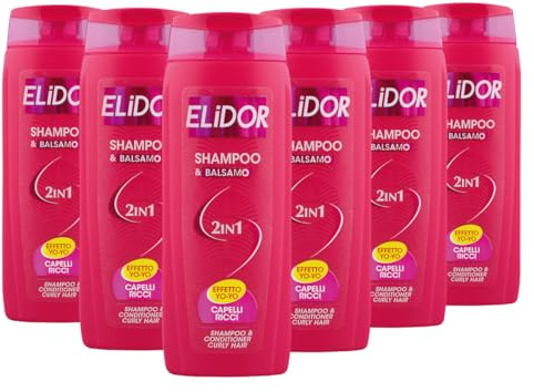 Elidor 2-i-1 lockigt hårschampo och balsam, jojo-effekt, 250 ml, 6-pack