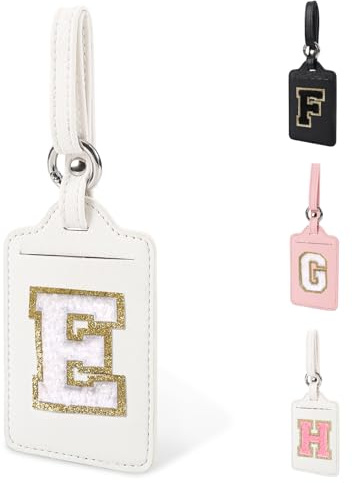 Personalized Initial A-Z Luggage Tag for Suitcases, PU Leather Luggage Tags with Privacy Cover Name Card, White Cute Monogrammed TSA Approved Luggage Baggage Handbag Tag for Women Kid(1 PACK Letter E)